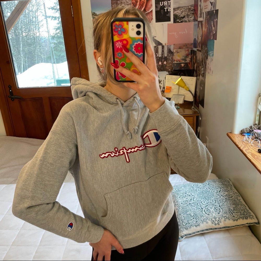 Heather grey Champion Reverse Weave hoodie in size M